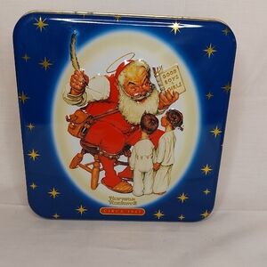 Norman Rockwell Santa Holiday Tin - Blue and Red Snickers 1999 Tin